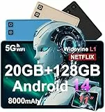 DMOAO Tablet 11 Zoll mit Widevine L1, 8000 mAh + 18W Schnellladung, 13 MP + 5 MP, Android 14 Tablets mit 20GB RAM + 128GB ROM (1 TB Erweiterbar), 5G WLAN, GPS, Octa-Core 2.0 GHz, Face ID, Schwarz