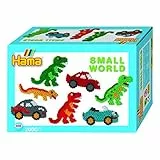 Hama Perlen 3502 Geschenk-Set Kleine Welt mit ca. 2.000 bunten Midi Bügelperlen mit Durchmesser 5 mm, Stiftplatten Auto und Dino, inkl. Bügelpapier, kreativer Bastelspaß für Groß und Klein
