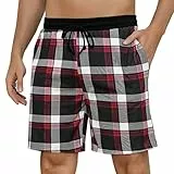 Marvmys Herren Schlafanzughose Kurze Kariert Pyjamahose Shorty Sommer Nachtwäsche Schlafshorts mit Taschen