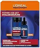 L'Oréal Men Expert Pflegeset gegen Falten für Männer, Geschenkset mit Anti-Aging Gesichtscreme und Serum gegen matte Haut, Geschenke für Herren mit Hyaluronsäure, Power Age, 1 x 50 ml, 1 x 30 ml