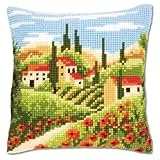 VERVACO Kreuzstich Stickpackungen Kissen Stickerei Set Anfänger Vorgedruckt Landschaft i.d. Toskana DIY Set Kreativ Set Für Erwachseneca. 40 x 40 cm Bastelset Handwerker Haus Dekoration