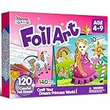 Klever Kits Prinzessinnen-Folienkunst-Set für Kinder – Bastelbedarf, sauberes Malen, Folien-Schaumstoffaufkleber, kreatives Reisespielzeug, Geburtstagsgeschenk für Jungen und Mädchen ab 4 Jahren