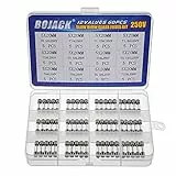 BOJACK 12 Werte 60 Stück trägen Glassicherungen 5x20mm Sicherung 250V Sicherungen T 0.5A 1A 1.25A 1.6A 2A 2.5A 3A 3.15A 4A 5A 6.3A 10A Verpackung in einer durchsichtigen Plastikbox