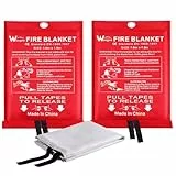 Löschdecke 160x180 für küche - 2 Pack Feuerlöschdecke DIN EN 1869:2019 Sicherheit Glasfaser Brandschutzdecke für Fettbrände Auto Schule Kamin Grill Büro Garage Schweißen Lager