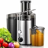 QCen Entsafter, Zentrifugal-Entsafter mit 3-Zoll-Einfüllschacht, leicht zu reinigen, Edelstahl, BPA-frei, ideal für Obst und Gemüse (Sliver, 500W)