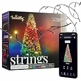 Twinkly Strings 250 LED RGB+ Weiß, LED-Lichterkette, Smarte LEDs für den Innen- und Außenbereich, Kompatibel mit Alexa und Google Home, IP44, App-Steuerung, Schwarzes Kabel, 20m