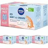 NIVEA BABY Soft & Cream Feuchttücher, Baby Feuchttücher zur sanften Reinigung empfindlicher Babyhaut, hypoallergene Feuchttücher für Babys mit Mandelöl und Vitaminen (4 x 57 Stück) (Packung mit 4)