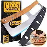 Loco Bird Pizzaschneider 34,5cm - Pizzamesser aus Edelstahl mit Bambusgriff - Pizza schneider mit Klingenschutz - Vielseitig einsetzbares Pizza Wiegemesser lustig - cutter scharfe Edelstahl Klinge