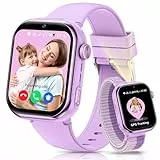 Smartwatch Kinder mit GPS und Telefon, Kinderuhr mit SIM, Videoanrufe, Sprachchat, Schulmodus, SOS SMS Schlafmonitor, IP68 Wecker Schrittzähler Taschenlampe Kinder Smartwatch für Mädchen Jungen, Lila