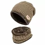 Kuyou Kinder Mütze Schal Jungen Mädchen Winter Hat Schlauchschal Set (Khaki)