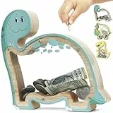 DBPBToU Spardose Kinder aus Holz Spardose Dino, Sparschwein Durchsichtig für Kinder, Sparbox Personalisierte, Spardose Kinder Jungen für Geburtstag Geschenk (Brachiosaurus)
