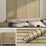 Livelynine Tapete Holzoptik Braun 40CMx5M Klebefolie Lamellenwand Holz Decken Möbelfolie Schrank Wandtapete Selbstklebend 3D Paneele Effekt Schlafzimmer Wohnzimmer