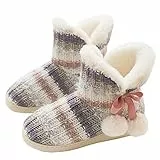 tqgold®Hausschuhe Hüttenschuh Herren Damen Stiefel Hohe Plüsch Gefüttert Warme rutschfest Winter Pantoffeln Slippers Pink