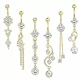 Kakonia Bauchnabelpiercings,6 PCS 14G Piercing Bauchnabel,Bauchnabelpiercing Chirurgenstahl für Frauen CZ Bauchnabelpiercings mit Dangle Zirkonia Curved Piercing Schmuck Barbells