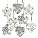 Logbuch-Verlag 8 Frühlingsdeko Hochzeit Ostern Anhänger Herz Blume Metallanhänger Silber weiß Osteranhänger Frühling Hochzeitsdeko 6 cm