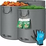 KESSER® Gartensack 3x 272L Set Laubsack Gartenabfallsack inkl. Handschuhe - Selbststehend 4 Griffe Stabil Robust & Faltbar - Laubsäcke Rasenschnitt Gartensäcke für Gartenabfälle Grünschnitt Anthrazit