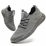 BUBUDENG Herren Laufschuhe Sportschuhe Sneaker Straßenlaufschuhe Turnschuhe Outdoor Leichtgewichts Laufschuhe Freizeit Atmungsaktive Fitness Schuhe,Grau,EU 45