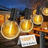 30M LED 50+2 G40 Outdoor Lichterkette Außen Strom, Lichterkette Außen Wetterfest, 5 Modi, IP44 Wasserdicht, Timer, Fernbedienung, Lichterkette Glühbirnen Innen für Garten, Terrasse, Hochzeiten