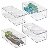 mDesign 4er-Set Aufbewahrungsbox mit Deckel und Griff – stapelbare Box für Pflegeprodukte im Badezimmer – ideal für Handtücher oder zur Kosmetikaufbewahrung – durchsichtig