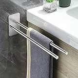 Gsocel Handtuchhalter Ohne Bohren Zweiarmig 304 Edelstahl Handtuchhalter Selbstklebend Handtuchstange Doppelter Ohne Bohren Badetuchhalter für Bad küche Wand Silber 38CM