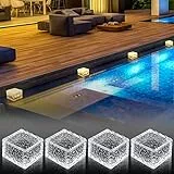 Herefun Solar Glas Pflastersteine Außenleuchte, 4er-Set für Außen, Wasserdicht, Bodenstrahler für Garten Terrasse Wegbeleuchtung (Warm)