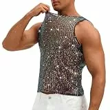 AIEOE Herren Pailletten Tank Top Ärmellos Glitzerndes Weste Disco Slim Fit Shirt für Nachtclub Festival EU S