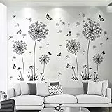 Arawat 2 St. Wandtattoo Pusteblume Wohnzimmer Wandtattoo Blumen Wandaufkleber Schlafzimmer Wandsticker Kinderzimmer Fenstertattoo zum Kleben Schwarz Wandbilder Pflanzen für Küche Bad Flur Fenster Tür