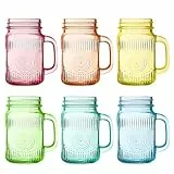 Consou Gläser Mit Henkel 473ml, 6er Set Mason Jar Trinkglas für Saft, Iced Coffee, Matcha, Smoothies, Küchen, Geschenk