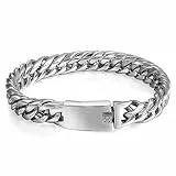 JewelryWe Personalisierte Schmuck Biker Herren Armband Edelstahl Runk Rock Poliert Panzerkette Armreif Armkette Geschenk Silber mit kostenloser Gravur