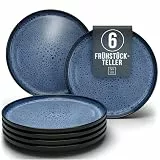 Steingut Frühstücksteller 6 Personen Ibiza TESTSIEGER, Traumhaftes Mediterranes Steingut Dessertteller Set, Kleine Teller, Salatteller - Pure Living in Tiefblau