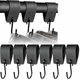 6er Pack Leder-S-Haken, Campinghaken, Metallhaken, Mehrzweckhaken mit Lederschlaufen, Kinderwagen-Kleiderhaken, Lenker-Kleiderhaken (Schwarz)