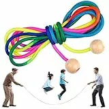 Springseil für Mehrspieler, 5 Meter Seilspringen Kind, Langes Mehrspringer mit Hölzerner Kugelgriff, Gruppen Springseil für Kinder und Erwachsene