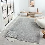 VIMODA Teppich Prime Shaggy Hochflor Einfarbig Grau Weich für Wohnzimmer, Schlafzimmer, küche, Maße:70x140 cm