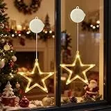 CNMTCCO LED Sterne Weihnachtsbeleuchtung, 2 Stück 10 LED Lichtervorhang mit Saugnäpfe, Timer, Batteriebetriebene, Fenster Lichterkette Lnnen für Weihnachten Deko,Party,Hochzeit,Balkon(Warmweiß)