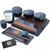 Moritz & Moritz VIDA 29-tlg. Sushi Geschirr Set für 4 Personen - Sushi Servierset mit 3x Sushi-Platte - 4x Sushi-Teller, Miso-Schale, Schälchen und Stäbchen