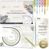 Lebenskompass® Habit Tracker Set: 12 Monate Gewohnheitstracker + 6er Set Textmarker - Tracke deine Fortschritte mit dem undatierten Wandkalender - Mit inspirierenden Zitaten & Tipps für deinen Alltag