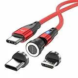 Magnetisches Ladekabel USB C auf USB Type C/Micro USB Magnetkabel PD 60W Schnellladung 1M/2M 540° Drehung 2-in-1 Magnet USB kabel für Android Micro USB Type C Smartphone Tablette Laptop(1m rot)