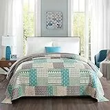 WOLTU Tagesdecke 150x200 cm Bettüberwurf, Karo Steppmuster Patchwork Steppdecke, Bedspread Wendedesign überwurfdecke Einzelbett unterfüttert und gesteppt