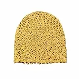 FSSTUD Crochet Beanie Mütze Häkelmütze Strickmütze Skullcap Gehäkelte Baggy Mütze Wintermütze für Damen Gelb