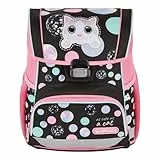 HERLITZ Loop Cute Cat Schulranzen, Rucksack für Kinder, Schulrucksack 17L, Kinderrucksack, Leicht Schultasche für Mädchen, Reflexmaterial, Schnallenverschluss, Ergonomische Form, Schwarz Rosa