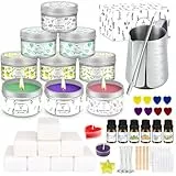 LDUMODUW Kerzen Selber Machen Set, DIY Kerzenherstellung Kit für Erwachsene Anfängers, Duftkerze Geschenke Set mit 480G Sojawachs, 9 Kerzendosen, 6 Duftöl, 8 Kerzenfarbe, Dochten, Dochthalter