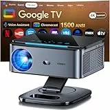 Beamer【1500 ANSI/Autofokus/360°-Drehung】 XIWBSY Projektor 4k Google TV/Sprachsteuerung, WiFi 6 Bluetooth 5, 38000 Lumen, Heimkino/Outdoor Beamer Netflix