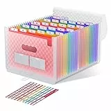 ThinkTex 26 Fächer Dokumentenmappe A4, Regenbogen Akkordeon Erweiterbar Ordnungsmappe, Aktenordner mit großer Kapazität, tragbarer Klassifizierungsaktenordner im A4-Letter für Büro/Schule – Rose