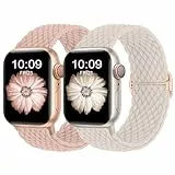Finoriss Armband Kompatibel mit Apple Watch 42mm 44mm 45mm 49mm, Geflochtenes Elastisches Nylon Armband für Apple Watch Series 9 SE 8 7 6 5 4 3, Sand Rosa/Polarstern