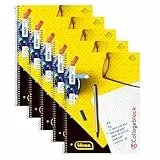 Idena 90367-5 Stück Collegeblock A4 mit 80 Blatt kariert und Doppelrand, Block mit Spiralbindung, 70g/m² Papier 4-fach gelocht und perforiert