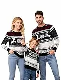 Clearlove Weihnachtspullover Familie Set Damen Weihnachtspulli Herren Christmas Reindeer Winter Pullover Sweater Strickpullover Warm Jumper Für Pärchen Kinder Damen-Schwarz M