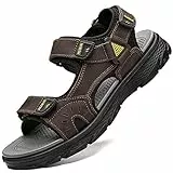 Lvptsh Sandalen Herren Trekkingsandalen Wandersandalen Outdoorschuhe Sommer Freizeitschuhe Leder Strand Sandalen Wanderschuhe Geschlossene Outdoor Sport Sandale,Braun,EU43