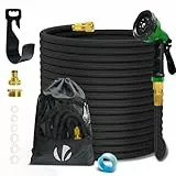 VOUNOT Flexibler Gartenschlauch 30 m, Flexibel Wasserschlauch Dehnbarer mit 10 Sprühfunktionen, 1/2 Zoll und 3/4 Zoll Messinganschlüssen, Aufbewahrungstasche inklusive, Schwarz