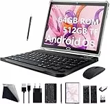 2025 Neueste Tablet 10 Zoll,3-in-1 Android Tablet Mit Tastatur Maus Stift, 4G LTE Tablets Mit 2 SIM 1 SD,64GB ROM 512GB TF-Octa-Core | 1080P FHD | 13MP | 6000mAh | Bluetooth | WLAN GPS Typ C-Grau