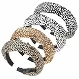 Stirnbänder für Damen und Erwachsene – Boho-Stil, breiter Knoten, Turban-Stoff, Haarband, rutschfest, elastisch, modisches Accessoire für Mädchen, 4 Stück (Leopard)